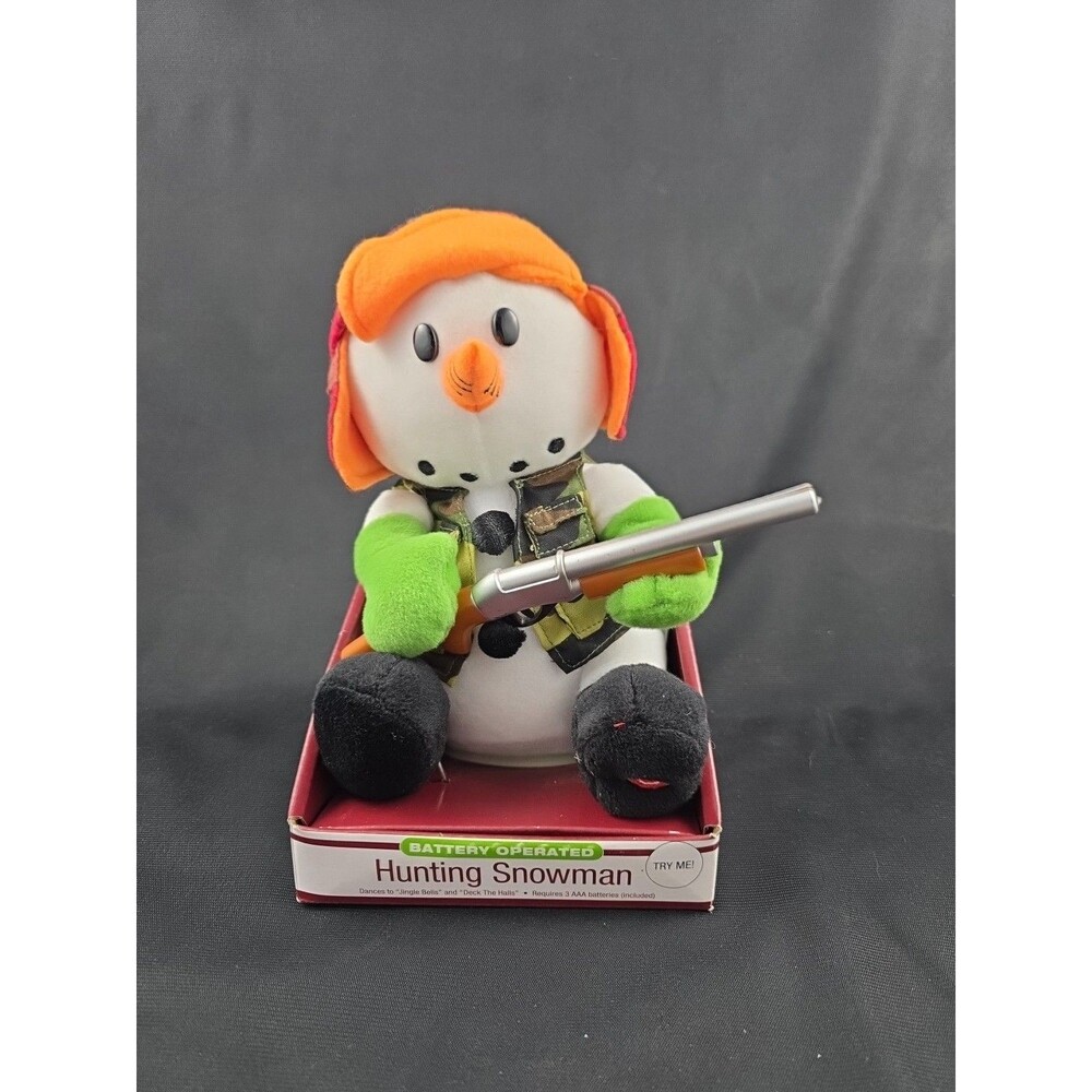 GEMMY HUNTING SHOOTING SNOWMAN ANIMATED Plush Figure SHOOTS GUN w/MUSIC Hunter
